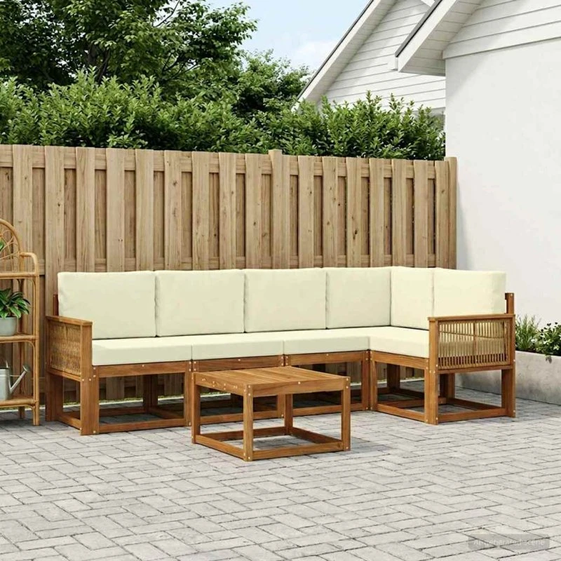 vidaXL Udendørs Sofagruppe 6 pc Naturlig/Fløde Akacietræ