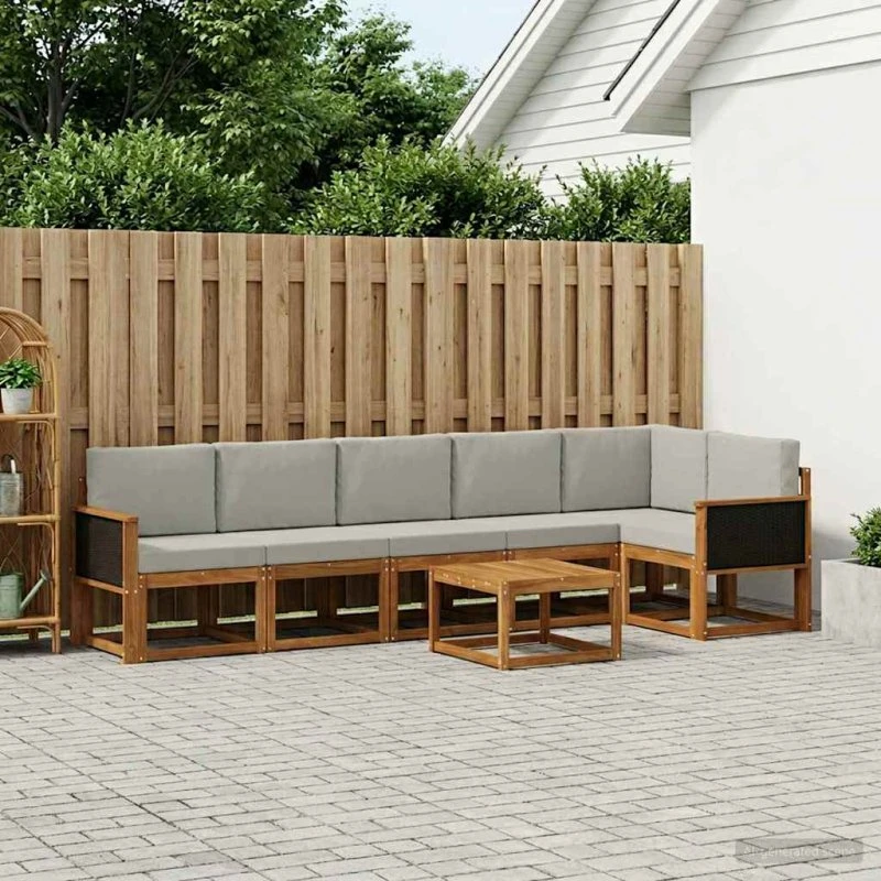 vidaXL Udendørs Sofagruppe 7 pc Natur/lysegrå Akacietræ