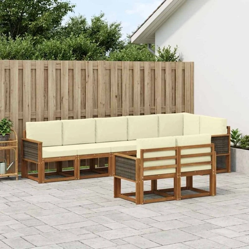 vidaXL Udendørs Sofagruppe 8 pcs Naturlig/Fløde Akacietræ med Puder