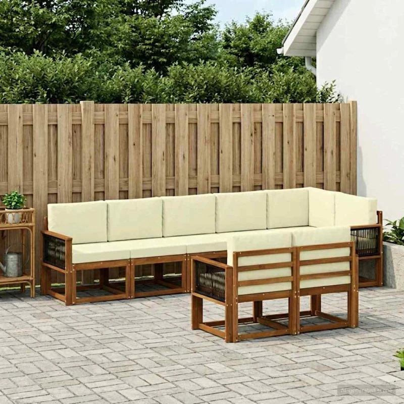 vidaXL Udendørs Sofagruppe 8 pc Naturlig/Fløde Akacietræ med Puder