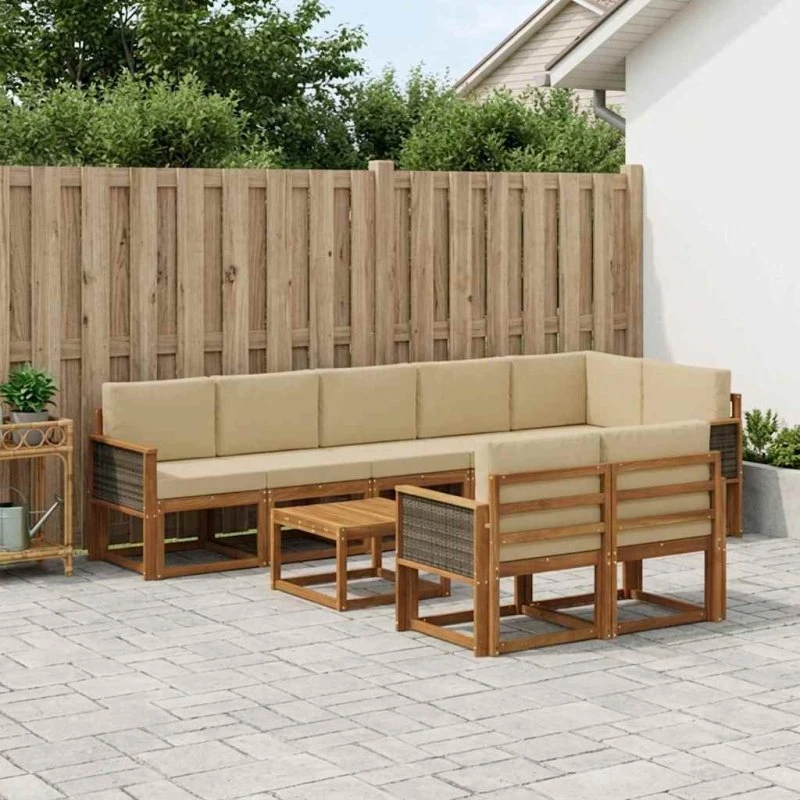vidaXL Udendørs Sofagruppe 9 pcs Naturlig/Beige Polyester