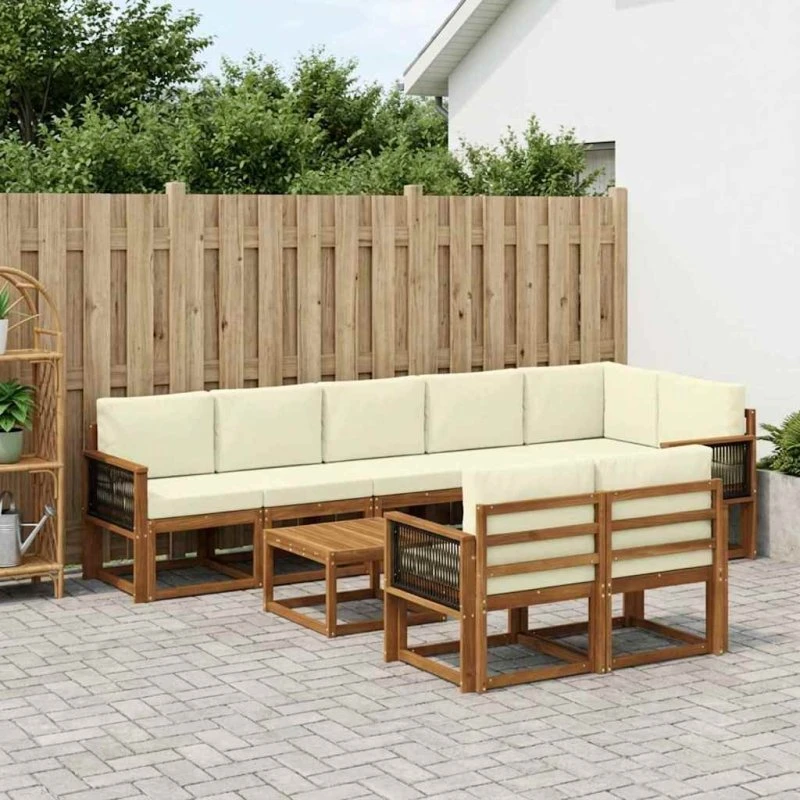 vidaXL Udendørs Sofagruppe 9 pc Naturlig/Fløde med Puder