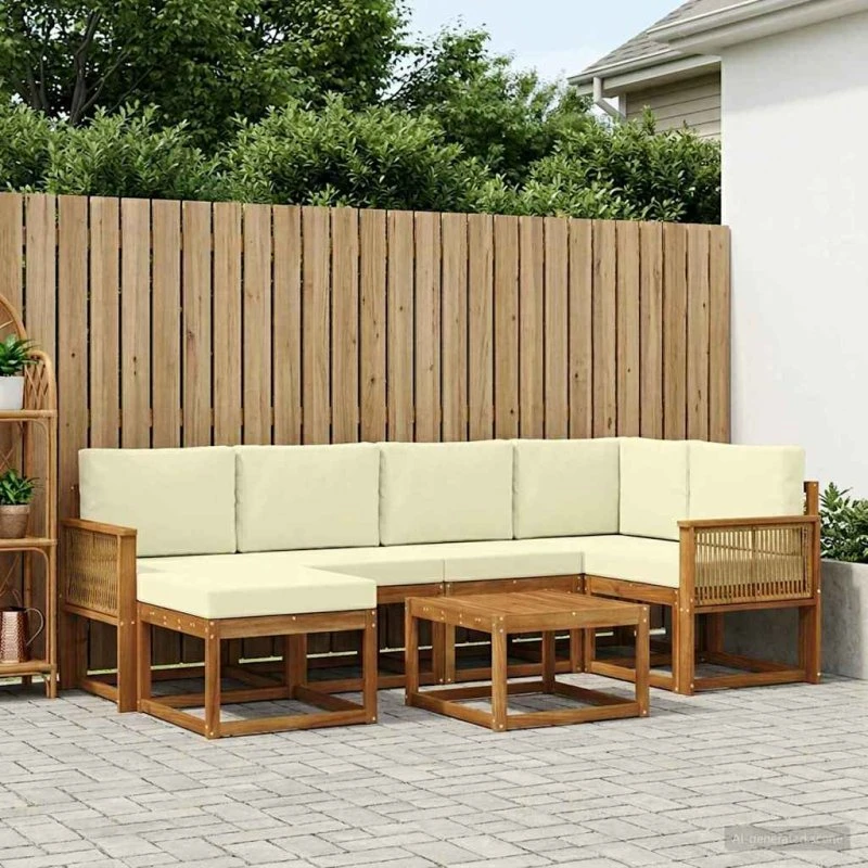 vidaXL Udendørs Sofagruppe 7 pcs Naturlig/Fløde Akacietræ