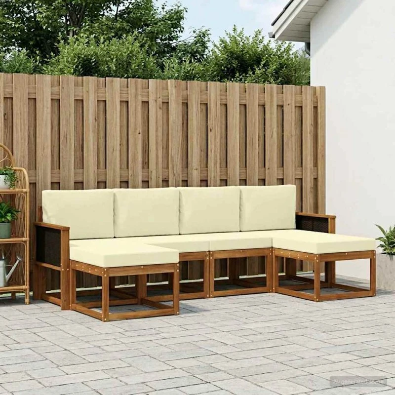 vidaXL Udendørs Sofagruppe 6 dele, Naturlig/Fløde, Polyester