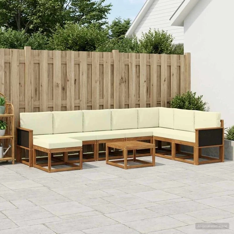 vidaXL Udendørs Sofagruppe 9 pcs Naturlig/Fløde Massivt Akacietræ