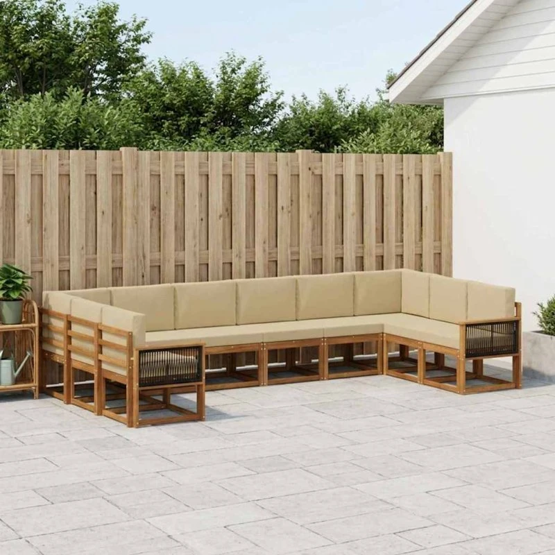 vidaXL 10-del udendørs sofagruppe i massivt akacietræ, naturlig/beige
