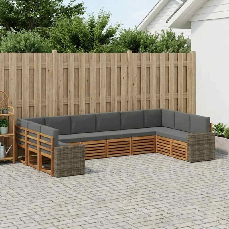 vidaXL Udendørs Sofagruppe 10 pcs Naturlig/Antracit Akacietræ