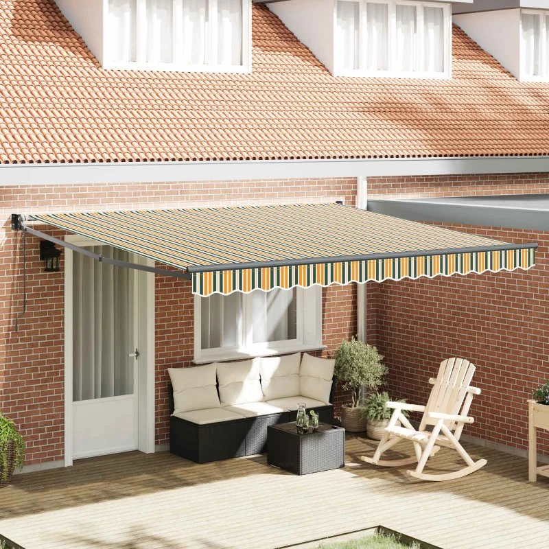 vidaXL Udtrækkelig Markise Grøn/Hvid 400×350 cm med Fjernbetjening
