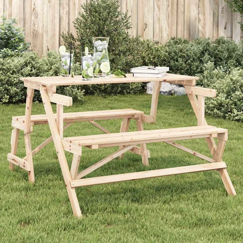 vidaXL picnicbord med bænke 2-i-1 massivt grantræ