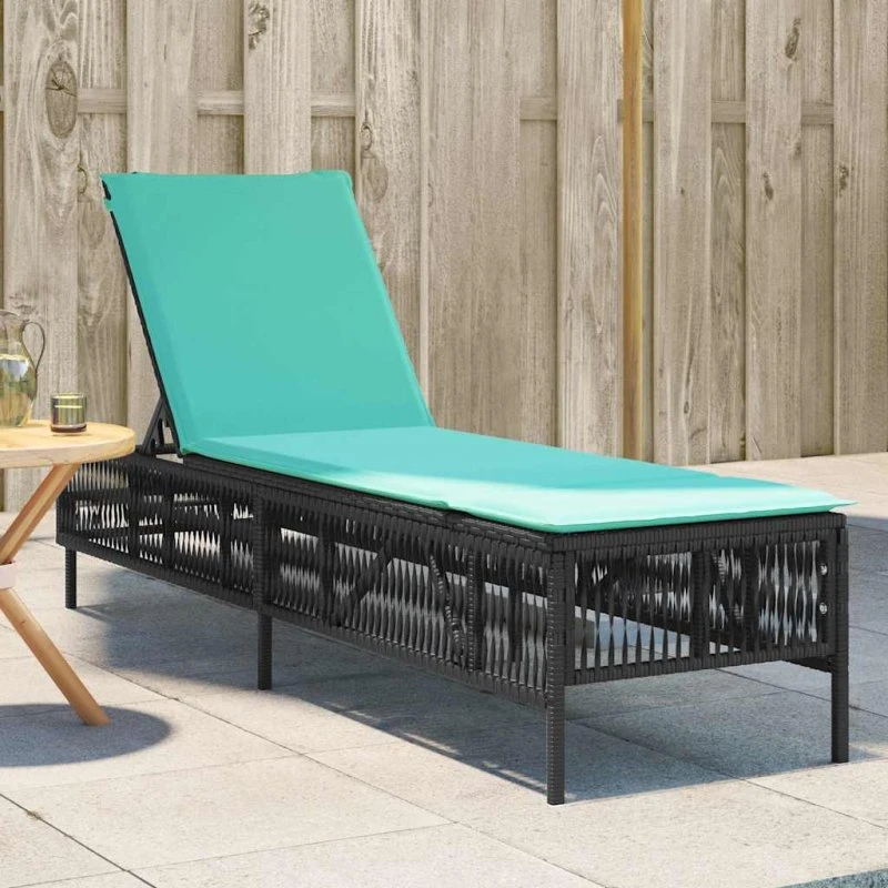 vidaXL liggestol med hynde i sort polyrattan, justerbar ryglæn