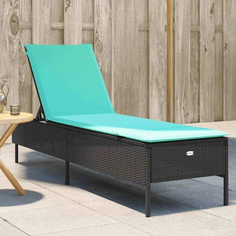 vidaXL liggestol med hynde, sort polyrattan, justerbar ryglæn