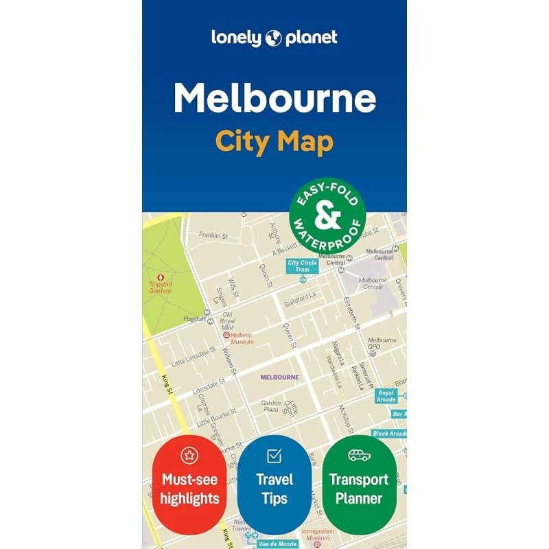 Lonely Planet Melbourne City Map – Foldbar, vandtæt & holdbar