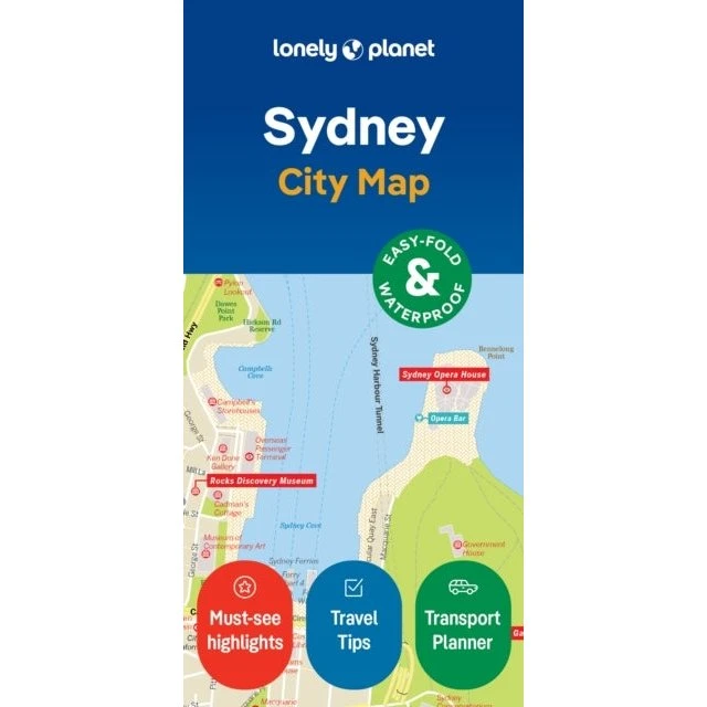 Lonely Planet Sydney City Map - Vandsikker, foldbar rejsekort