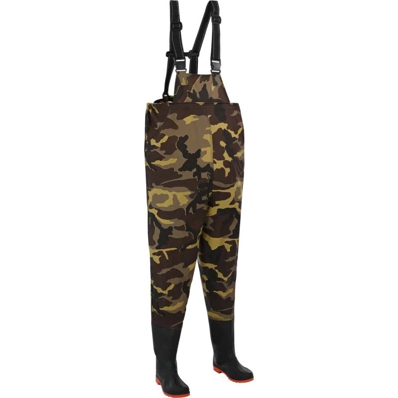 vidaXL Brystvadebukser med støvler, PVC-belagt polyester, camouflage, str. 38