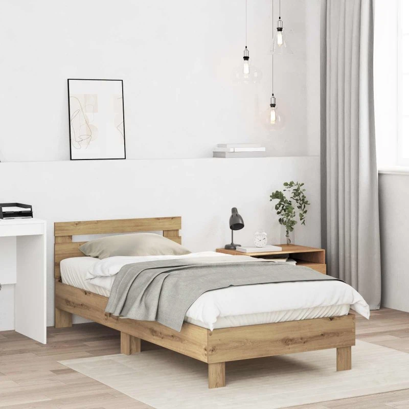 vidaXL Sengestel Artisan-eg 80 x 200 cm, konstrueret træ med hovedgærde