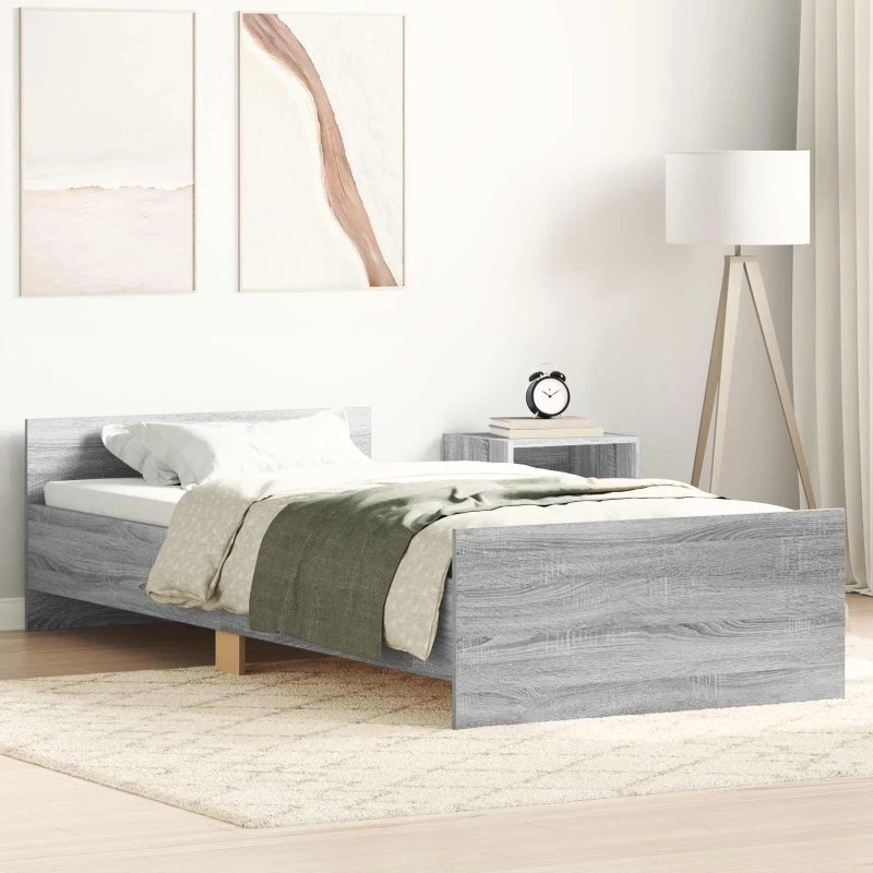 vidaXL Sengestel med hovedgærde Grå Sonoma 80 x 200 cm Konstrueret træ