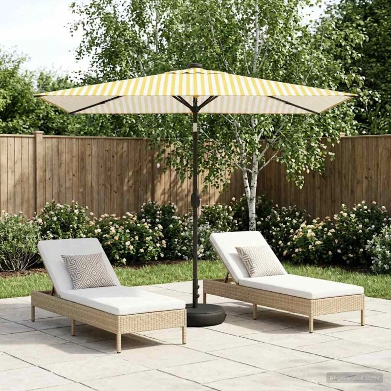vidaXL Haveparasol 200x300 cm med LED-lys og fod, gul/hvid