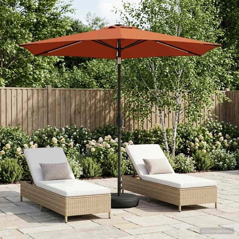 vidaXL Haveparasol 270x270 cm med LED-lys og fod, terrakotta