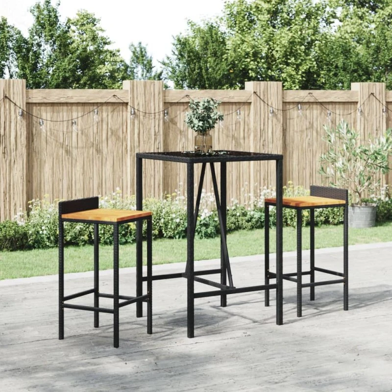 vidaXL barbord 70x70x110 cm polyrattan sort med glasplade