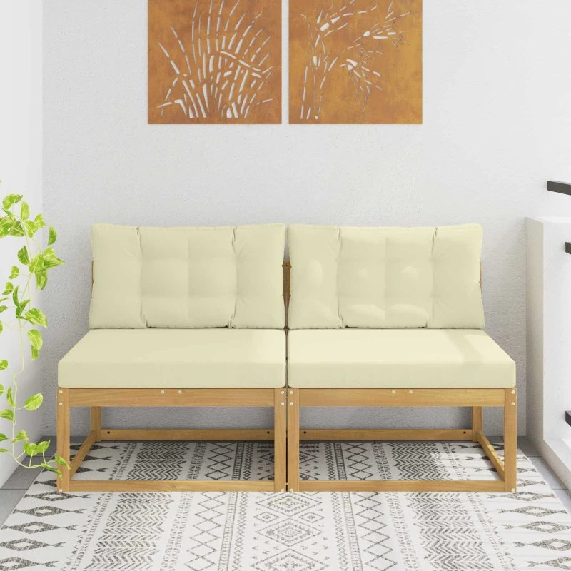 vidaXL 2 Stk Udendørs Mellem Sofa Hvid i Akacietræ