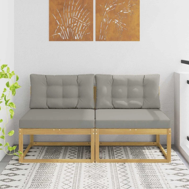 vidaXL 2 Stk Udendørs Mellem Sofa i Akacietræ, Hvid