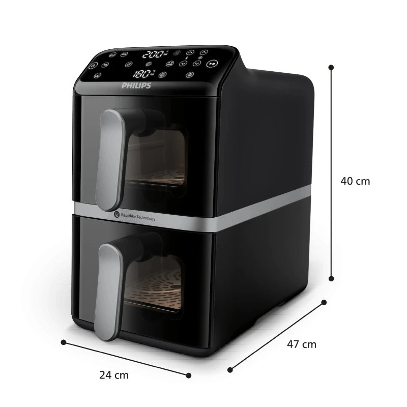 Philips Airfryer 4000 Series Stacked Dual Basket NA461/00, 10L, Sort