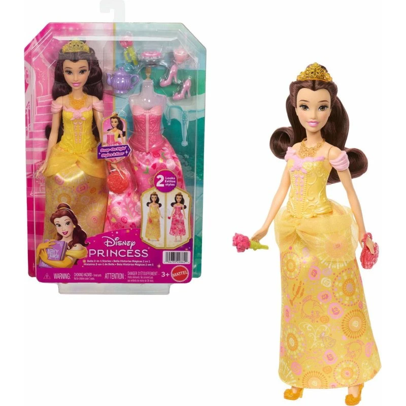 Mattel Disney Princess Belle 2-i-1 Dukkesæt med 2 Outfits & Tilbehør