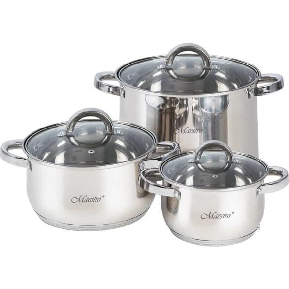 Maestro MR-2120-6L Grydesæt i rustfrit stål, 1,5L, 3L, 5L