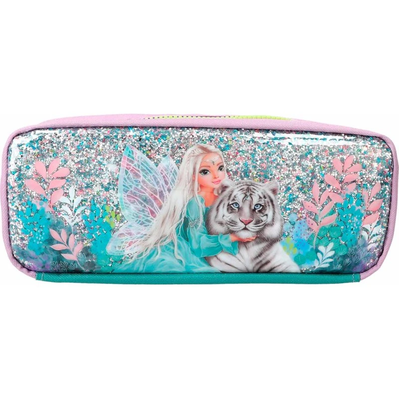 TopModel Fantasy Tiger Penalhus – 3 rum, glitterbaggrund, kraftig lynlås