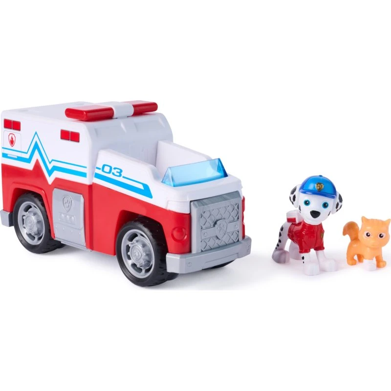 Paw Patrol Search & Rescue Køretøj med Marshall-figur, 15 cm, rød og hvid