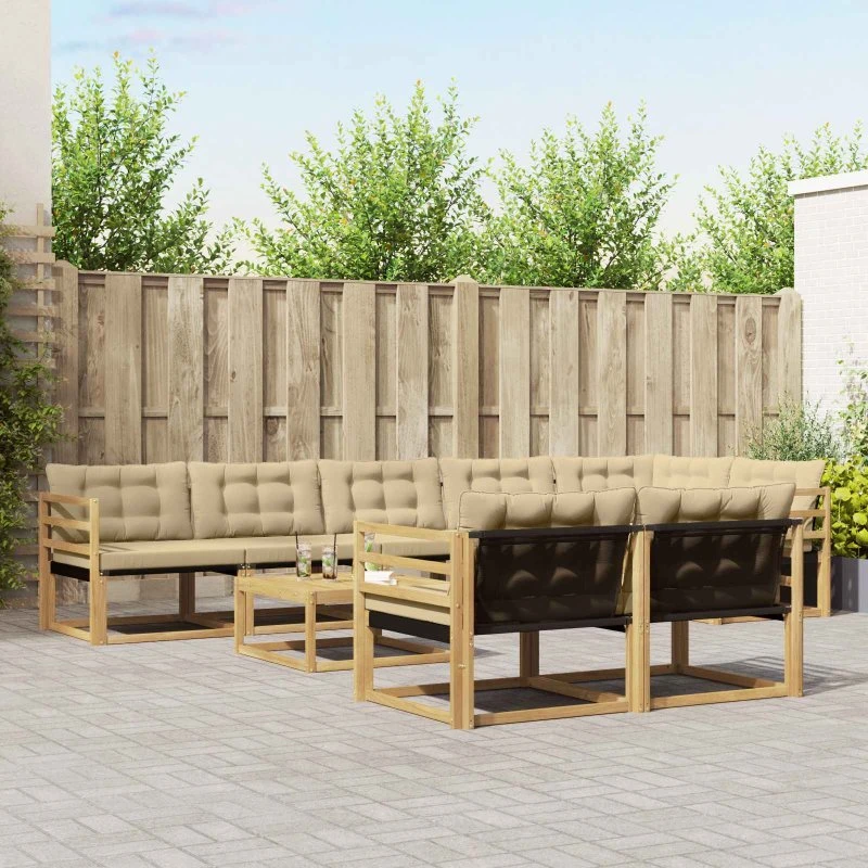 vidaXL Udendørs Sofagruppe 9 del, Hvid og Beige, Akacietræ, 79 x 79 x 37 cm