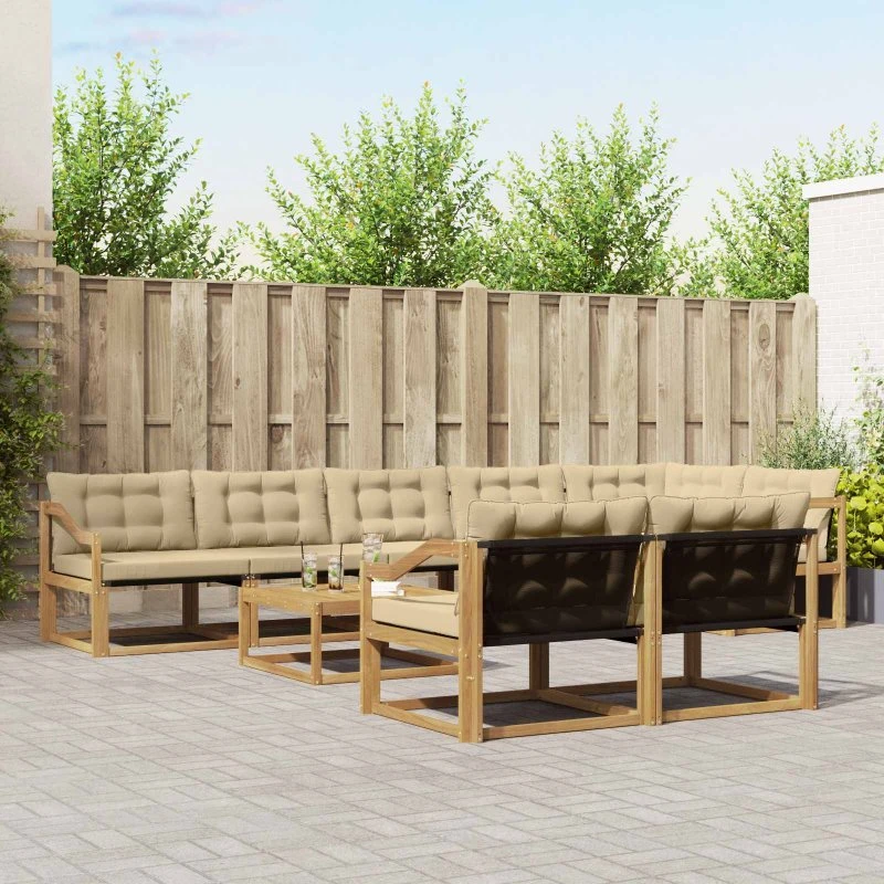 vidaXL Udendørs Sofagruppe 9 deler Hvid/Beige Akacietræ