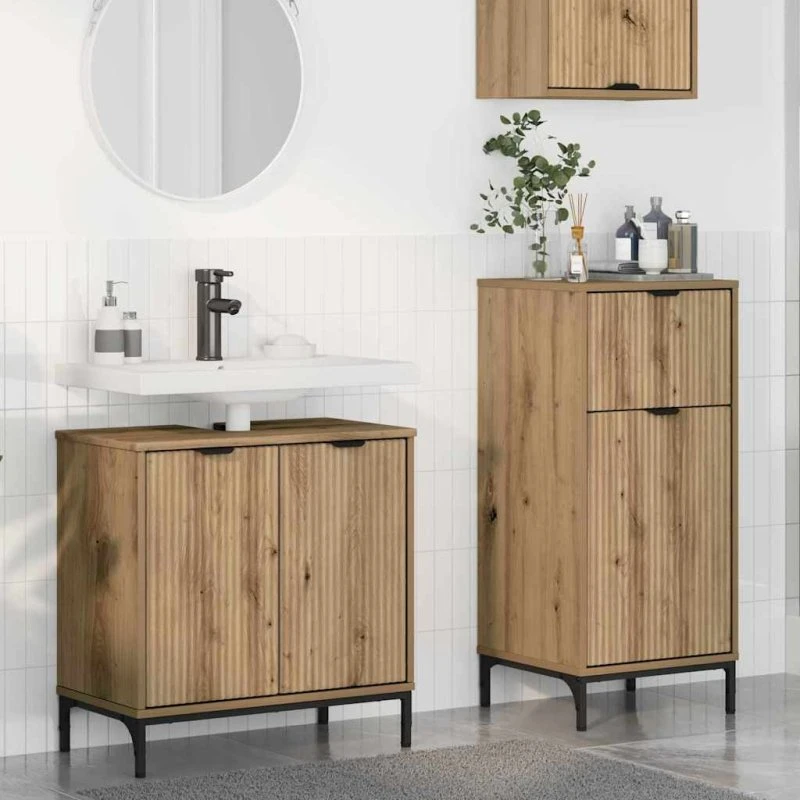 vidaXL Badeværelsesmøbel sæt 2 pcs Artisan Egetræ Træ og metal