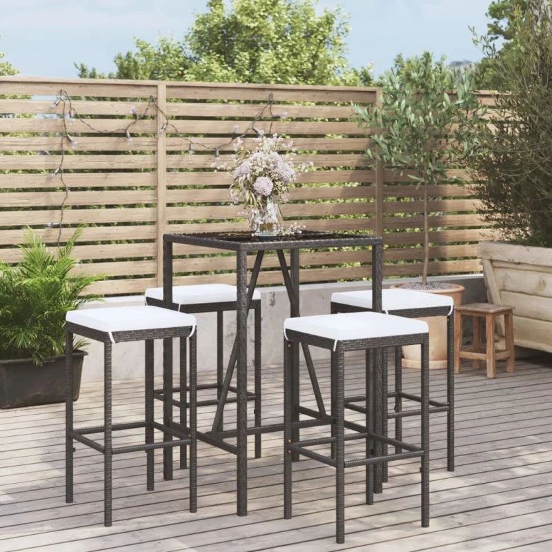 vidaXL barsæt 5 dele med hynder sort polyrattan