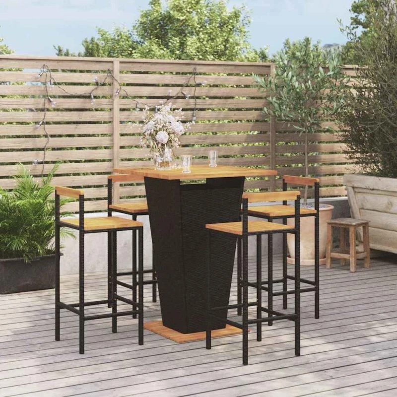 vidaXL 5-delers barsæt i sort polyrattan og akacietræ