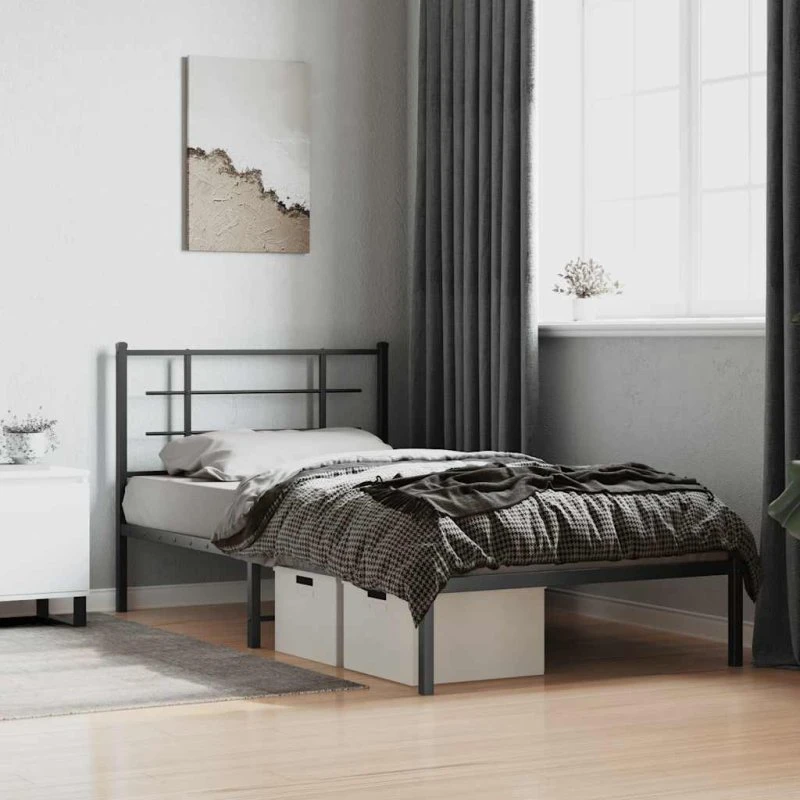 vidaXL Sengeramme med Sengegavl 100x200 cm, Sort, Metal