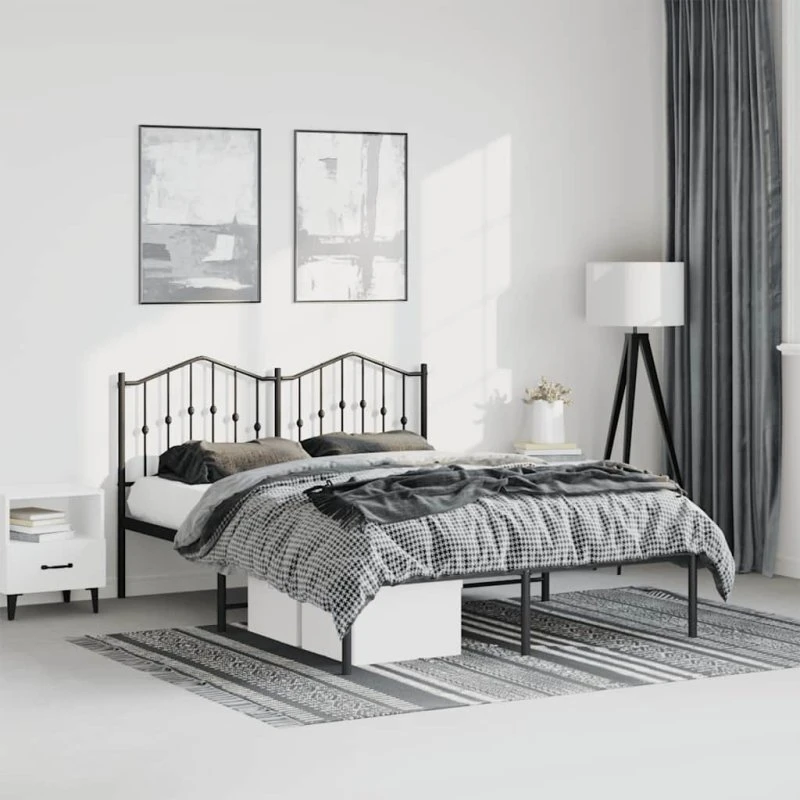 vidaXL Sengeramme med Sengegavl 150x200 cm, Sort, Metal