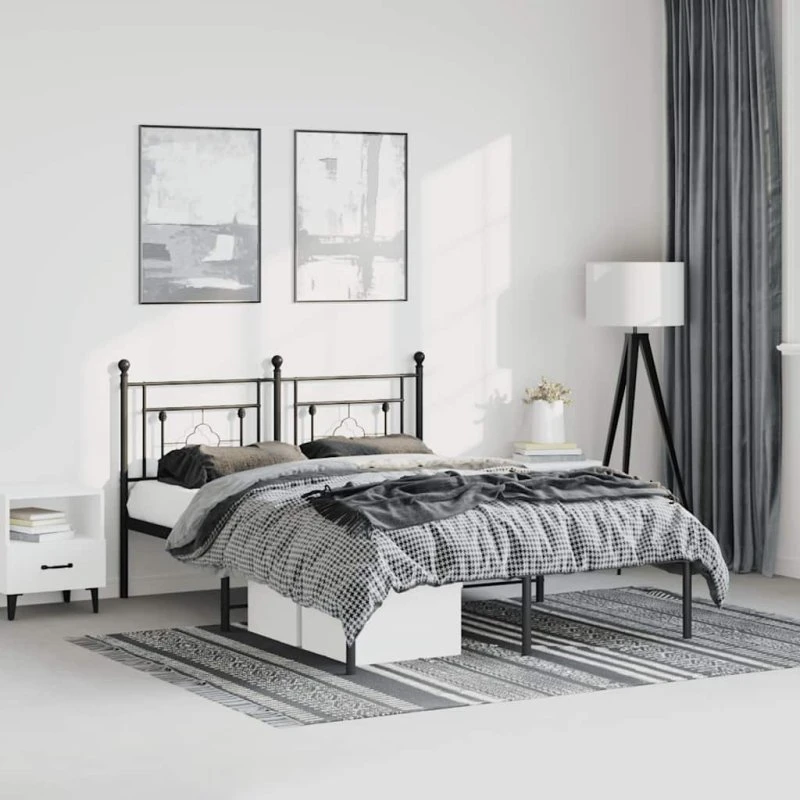 vidaXL Sengeramme med Sengegavl 150x200 cm, Metal, Sort