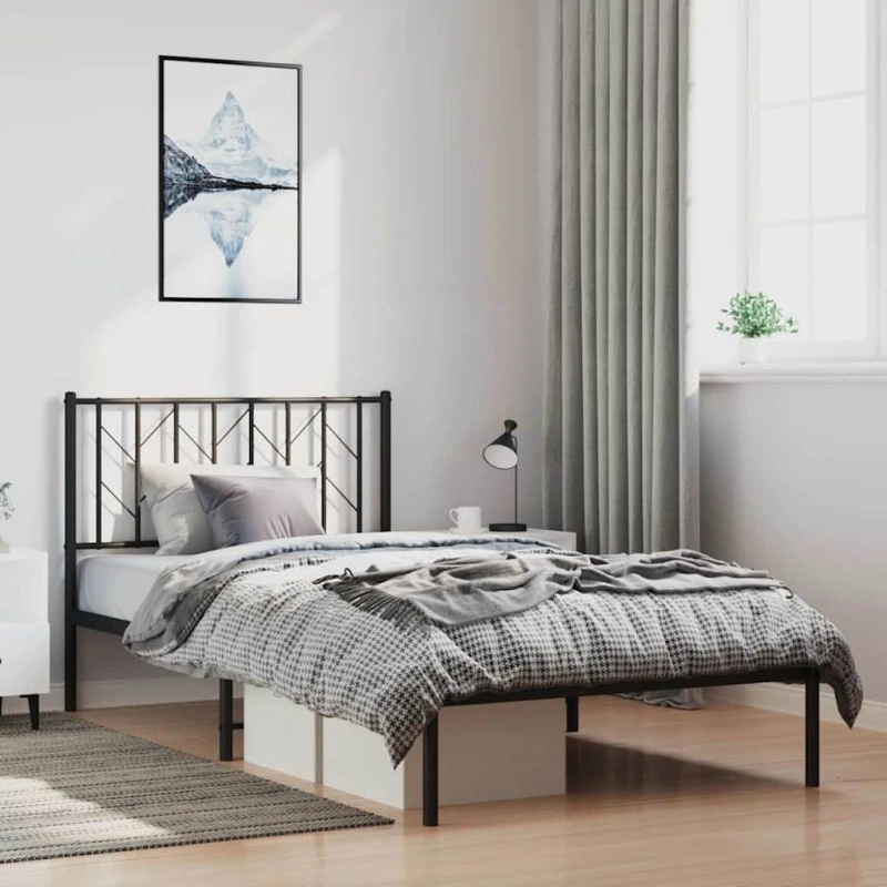 vidaXL Sengeramme med Sengegavl 100x200 cm, Metal, Sort