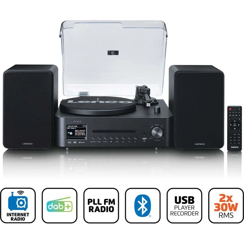 Lenco MC-760BK HiFi-sæt med pladespiller, DAB+, Bluetooth og internetradio - Sort