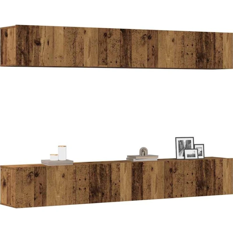 vidaXL 4-delt vægmonteret TV-skabssæt gammelt træ 100x30x30 cm