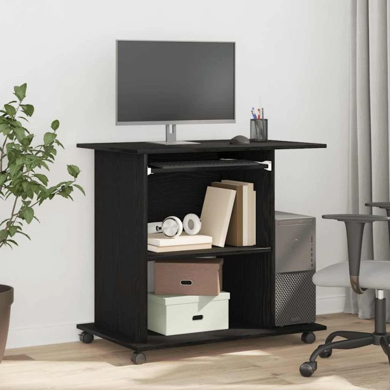 vidaXL computerbord sort egetræ 80x50x75 cm konstrueret træ