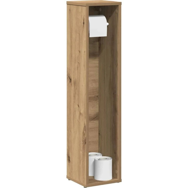 vidaXL Badeværelsesskab med rulleholder, håndlavet eg, 20,5x20x90 cm