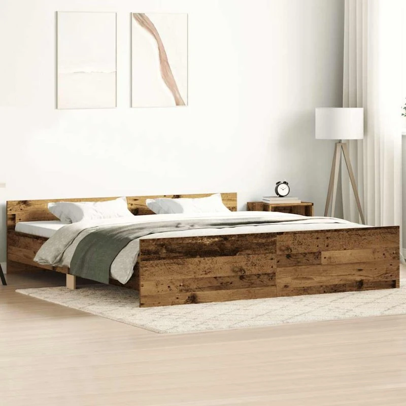 vidaXL Sengestel 160x200 cm i konstrueret træ, antikt træ