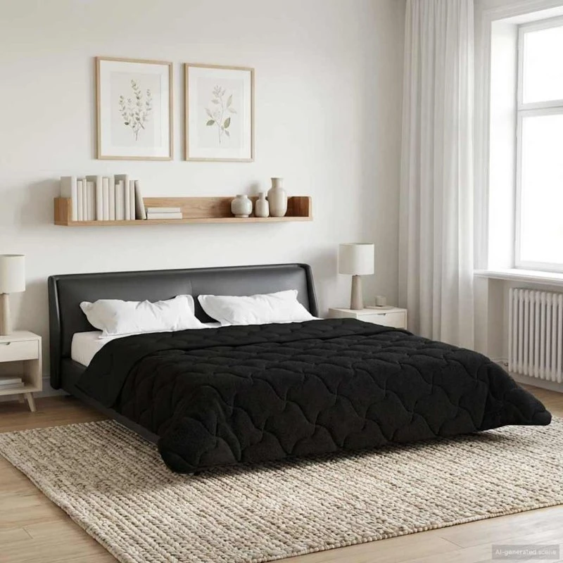 vidaXL Vinterdyne Sort 200 x 240 cm Mikrofiber & Teddy Fleece