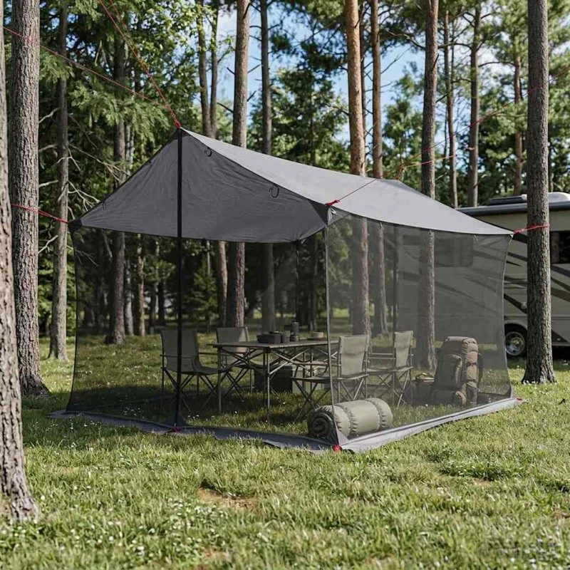 vidaXL Campingtarp med meshvægge Grå/Orange 340x260x220 cm