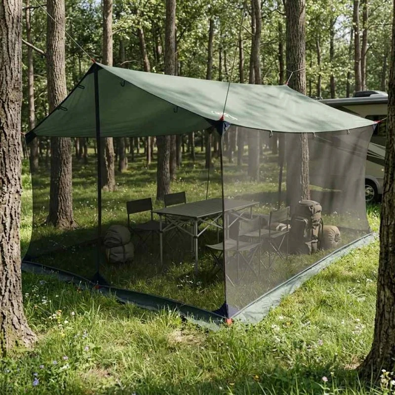 vidaXL Campingtarp med mesh-vægge, Army Grøn 340 x 260 x 220 cm
