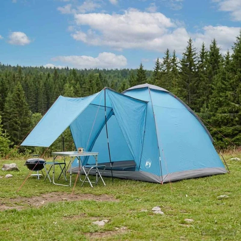 vidaXL Campingtelt 2-personer med tag, blå, polyester og stål
