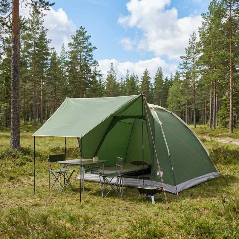 vidaXL Campingtelt med tag, Grøn, 4-personer, Polyester og Stål