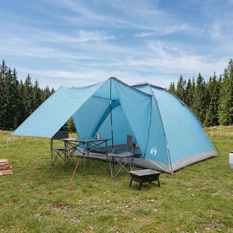vidaXL Campingtelt 4-personer med tag, blå, polyester og stål